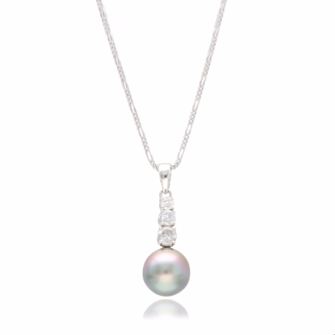 PENDANT BLACK PEARL 11.8MM WHITE GOLD 18KT DIAMONDS 0.80ct SIZE 3CM