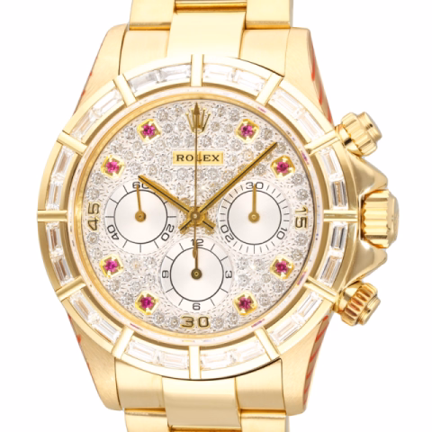 ROLEX DAYTONA 16568BR ZENITH YELLOW GOLD 18KT DIAMOND PAVÈ DIAL BAGUETTE BEZEL 40MM YEAR 1995