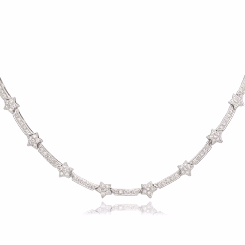 NECKLACE WITH 28 LITTLE STARS WHITE GOLD 2.30 CT WEIGHT 22.25 GR LENGHT 36 CM