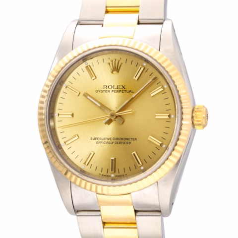 OYSTER PERPETUAL 14233 STAINLESS STEEL YELLOW GOLD 18KT GOLDEN DIAL 34MM