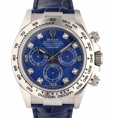 DAYTONA 116519 WHITE GOLD 18KT SODALITE DIAL DIAMOND INDEX FULL SET 40MM YEAR 2006