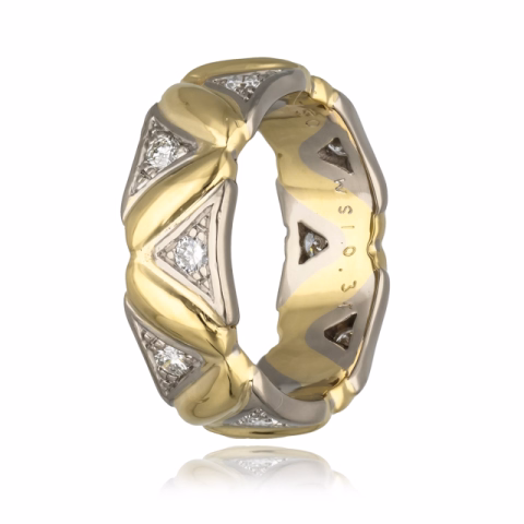 RING YELLOW - WHITE GOLD 18KT 8.6GR DIAMONDS 0.31ct G/VVS
