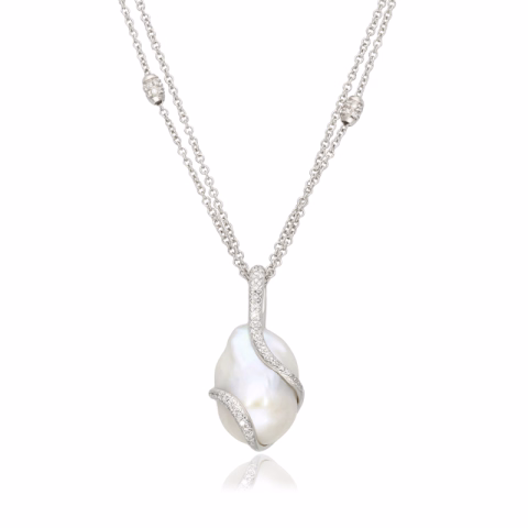 NECKLACE BUCHERER WHITE GOLD 18KT RIVER PEARL DIAMOND 0.85ct 20.6GR