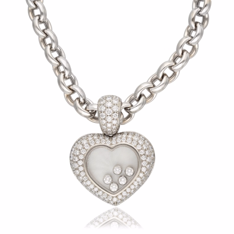 NECKLACE HAPPY DIAMONDS HEART WHITE GOLD 18KT DIAMONDS TOTAL 3ct