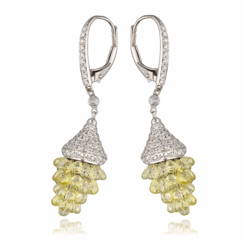 EARRING WHITE GOLD 18KT WITH WHITE DIAMONDS 2.40ct YELLOW DIAMONDS FENCY 13ct BRIOLETTE