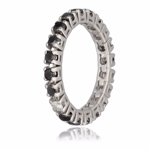 RING WHITE GOLD 18KT BLACK DIAMONDS 0.9ct WHITE DIAMONDS 0.1ct SIZE 11 / 51