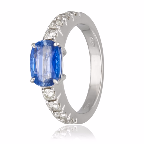 RING WHITE GOLD 18KT DIAMONDS 0.50ct SAPPHIRE 1.70ct SIZE 13 / 53