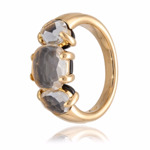 RING POMELLATO CAPRI ROSE GOLD 18KT CRYSTAL DE ROCHS & ONYX SIZE 10 / 50 WEIGHT 8.82GR