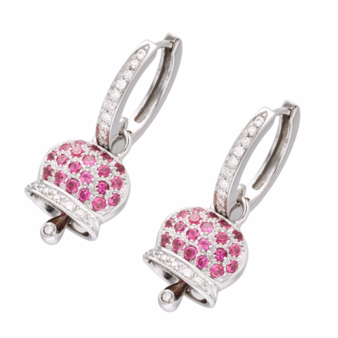 EARRING BELL WHITE GOLD 18KT DIAMONDS 0.22ct RUBY 1.20ct WEIGHT 15.8GR