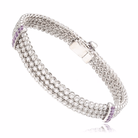 BRACELET WHITE GOLD 18KT DIAMONDS 3.88ct G / VVS AMETISTE 0.52ct WEIGHT 24GR