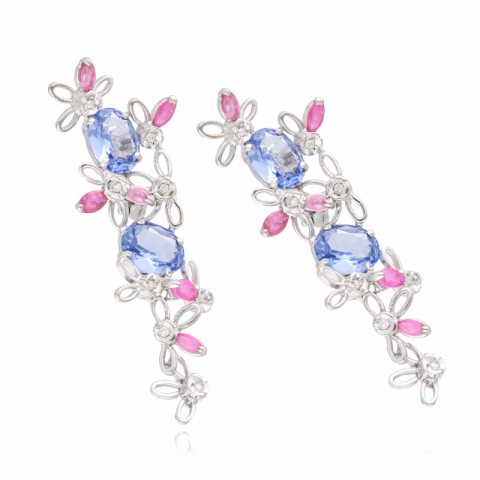 EARRING WHITE GOLD 18KT DIAMONDS 0.15ct SAPPHIRE 6ct RUBY 0.60ct WEIGHT 8.5GR