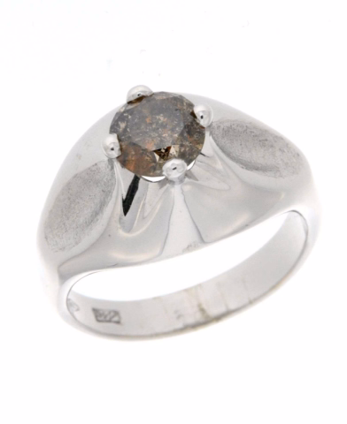 WHITE GOLD RING WITH A BROWN DIAMOND STONE