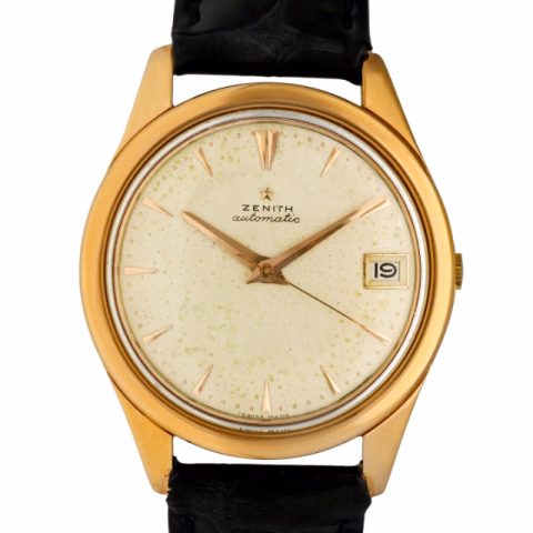 ZENITH VINTAGE DATE AUTOMATIC ROSE GOLD LEATHER BRACELET 37MM