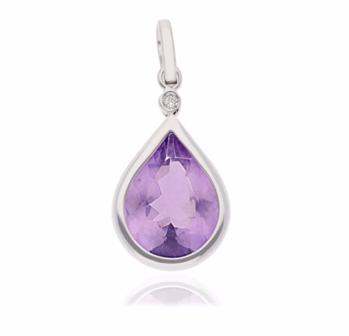 PENDANT WHITE GOLD 5.3GR AMETIST 8ct DIAMONDS 0.10ct 