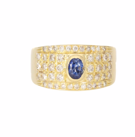 RING YELLOW GOLD 6.8GR DIAMONDS 0.50ct SAPPHIRE SIZE 19 / 59