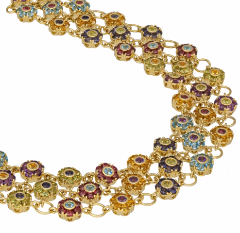 NECKLACE MULTI STONE 103GR YELLOW GOLD 18KT TOPAZ AMETHYST TOURMALINE CITRINE PERIDOT IOLITE 