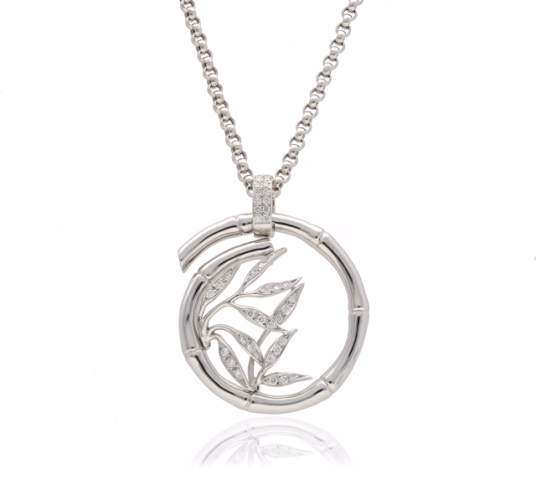 NECKLACE BAMBUU TAO MEDIUM WHITE GOLD 18KT DIAMONDS 0.36ct 16.8GR