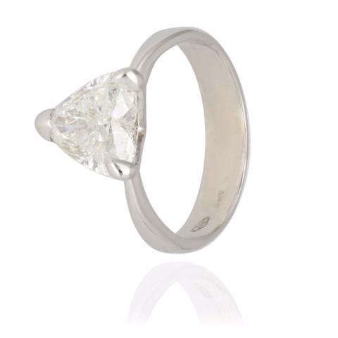 RING SOLITAIRE WHITE GOLD 18KT DIAMONDS HEART CUT 2ct G / SI2 SIZE 12 / 52 IGI CERTIFICATE