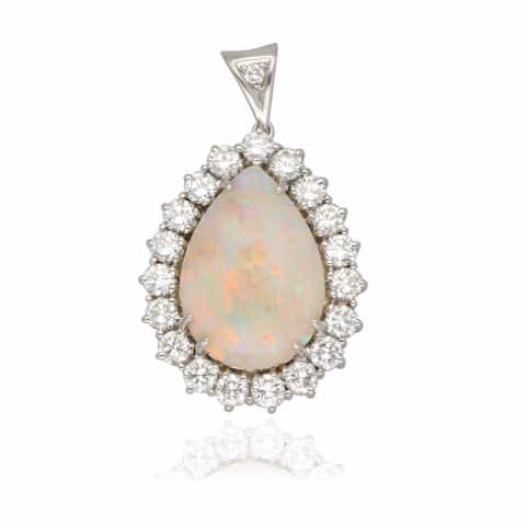 PENDANT WHITE GOLD 18KT OPALE 10ct DIAMONDS 1.50ct G / VVS