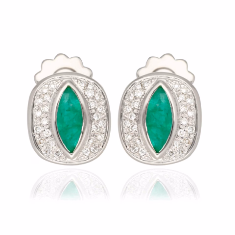 EARRING IN WHITE GOLD 18KT DIAMONDS 0.90ct G / VVS EMERALD 6ct