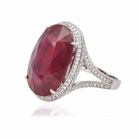RING WHITE GOLD 18KT DIAMONDS 2.50ct G / VVS RUBY 32.65ct
