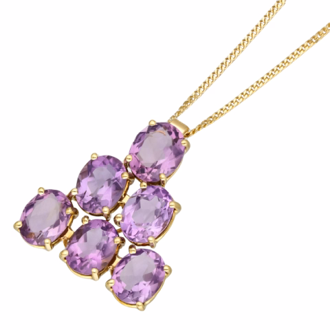 NECKLACE YELLOW GOLD 18KT AMETISTE 7.80ct 8.9GR