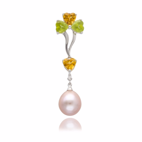 PENDANT WHITE GOLD 18KT PERIDOT / CITRINE / PEARL 2.6GR