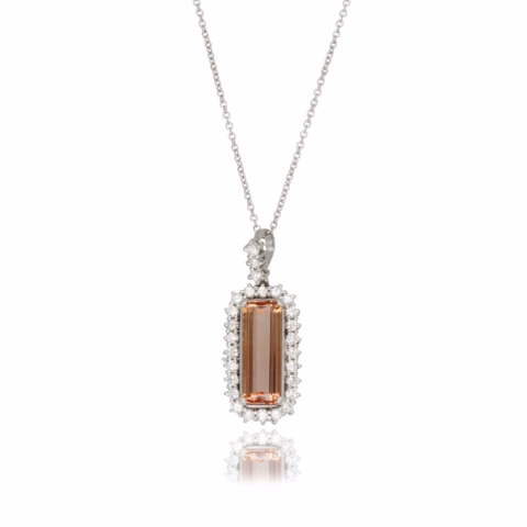 PENDANT WHITE GOLD 18KT DIAMONDS 1.30ct IMPERIAL TOPAZ 5.40ct 5.9GR