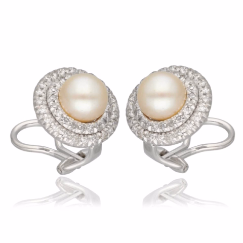 EARRING IN WHITE GOLD 18K 1.5ct DIAMONDS PEARL 7mm CAD 
