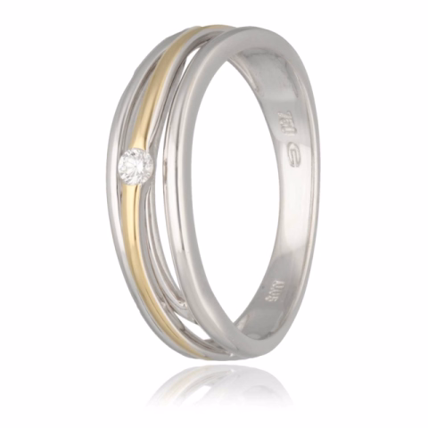 WHITE YELLOW GOLD RING 0.05ct DIAMOND SIZE 16/56
