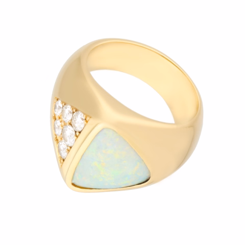 RING IN YELLOW GOLD 0.25ct DIAMONDS OPAL SIZE 16/56