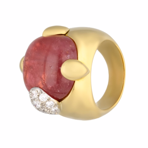 RING GRIFFE YELLOW GOLD 18KT POMELLATO DIAMONDS 0.30ct TOURMALINE 21.46ct SIZE 14 / 54 WEIGHT 23GR