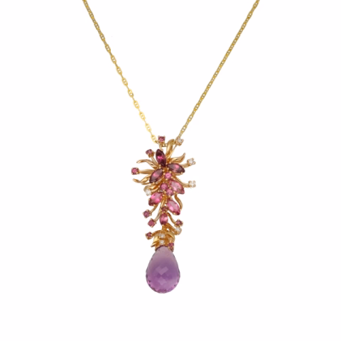 NECKLACE IN YELLOW GOLD 18KT AMETIST 0.90ct WIEGHT 9.1GR