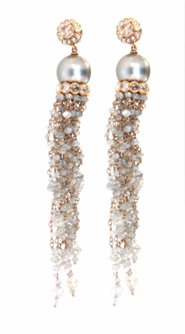 ORECCHINI IN ORO GIALLO E DIAMANTI E PERLA 3CT/20CT