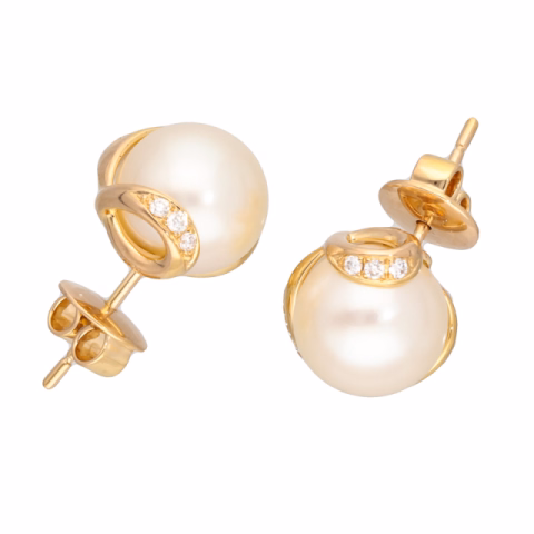 EARRING ROSE GOLD 18KT DIAMONDS 0.12ct PEARLS 19.8mm WEIGHT 7.15GR
