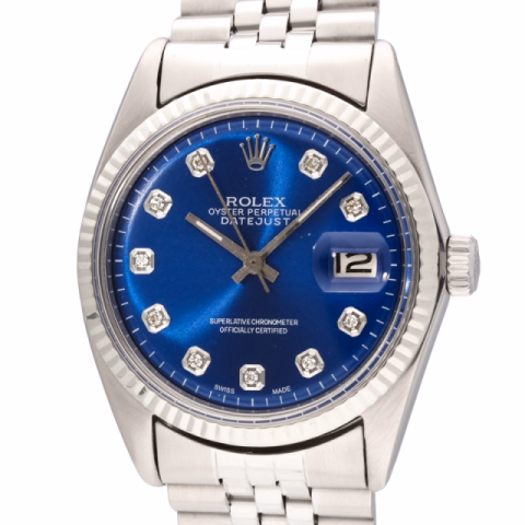 DATEJUST AFTER MARKET 1601 STAINLESS STEEL  DIAL BLU AND DIAMONDS 36 MM 