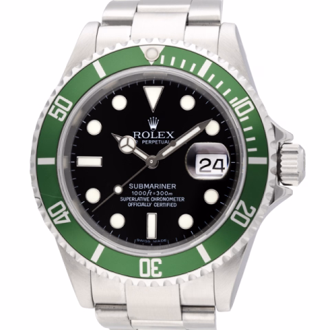 SUBMARINER STAINLESS STEEL GREEN BEZEL BLACK DIAL 40MM FULL SET YEAR 2007