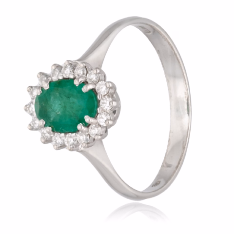 RING WHITE GOLD 18KT DIAMONDS 0.15ct EMERALD 0.55ct WEIGHT 2.45GR SIZE 11 / 51
