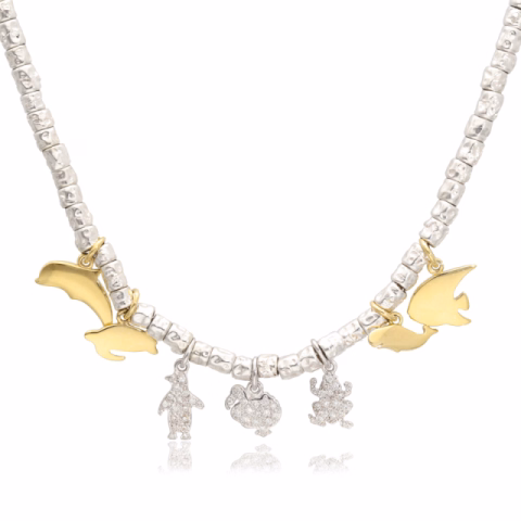 NECKLACE WITH PENDANT DODO IN SILVER YELLOW GOLD 18KT WEIGHT 34.5GR LENGHT 40CM