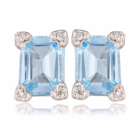 EARRINGS RECTANGULAR WHITE GOLD  TOPAZ 6 CT D 0.04 CT 3.75 GR