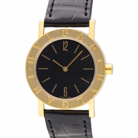 BVLGARI CLASSIC BB30GL YELLOW GOLD LEATHER BRACELET QUARTZ 30MM