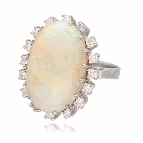 RING WHITE GOLD OPALE DIAMONDS 0.48 CT WEIGHT 8.40 GR SIZE N° 14