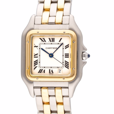 PANTHÈRE 187949 STAINLESS STEEL YELLOW GOLD 18KT WHITE DIAL 27MM YEAR 1984