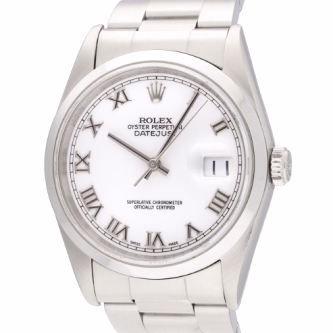 DATEJUST 16200 STAINLESS STEEL WHITE DIAL SILVER ROMAN NUMBERS 36MM AUTOMATIC