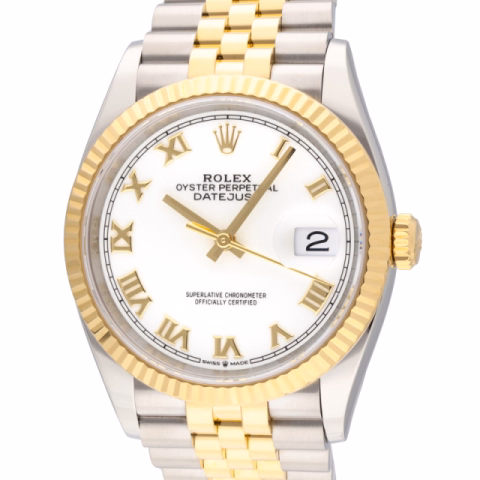DATEJUST 126233 STAINLESS STEEL YELLOW GOLD 18KT WHITE DIAL ROMAN NUMBERS 36MM FULL SET YEAR 2024