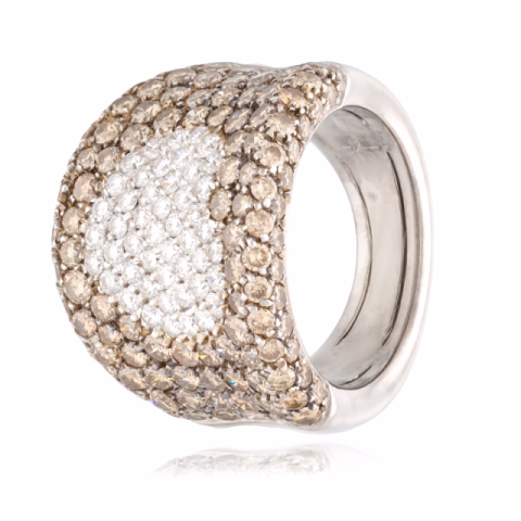 RING WITH HEART WHITE GOLD BROWN DIAMONDS 3.65 CT WHITE DIAMONDS 0.50 CT 18.25 GR  N° 55