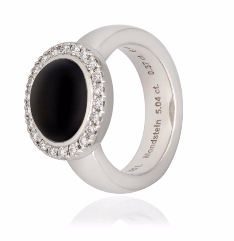 JOCHEN POHL RING WHITE GOLD 0.37ct DIAMOND 5.04ct MOONSTONE SIZE 16/56