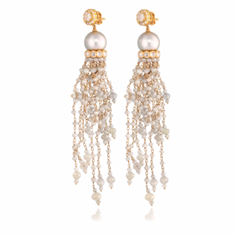 ORECCHINI IN ORO GIALLO E DIAMANTI E PERLA 3CT/20CT