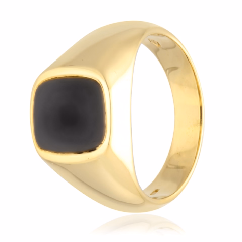 RING YELLOW GOLD 18KT ONYX STONE SIZE 24 / 64 WEIGHT 12.32GR