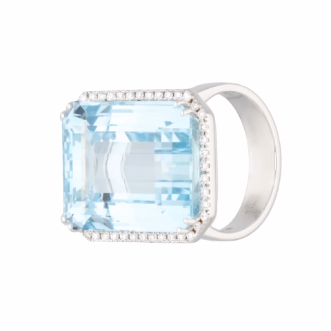 RING AQUAMARINE WHITE GOLD 27.85CT SHAPE OCTAGONAL CERT GIA